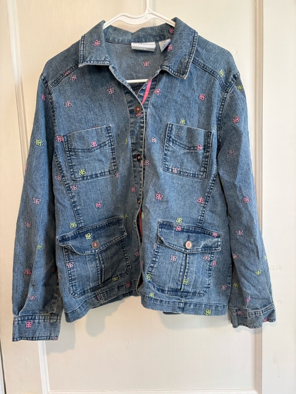 Alfred Dunner Blue Denim Jacket with Pink & Lime Embroidery